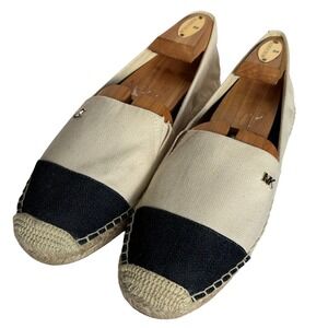 Michael Kors Kendrick Espadrille Flats Slip On Canvas Striped Womens 9.5 Navy